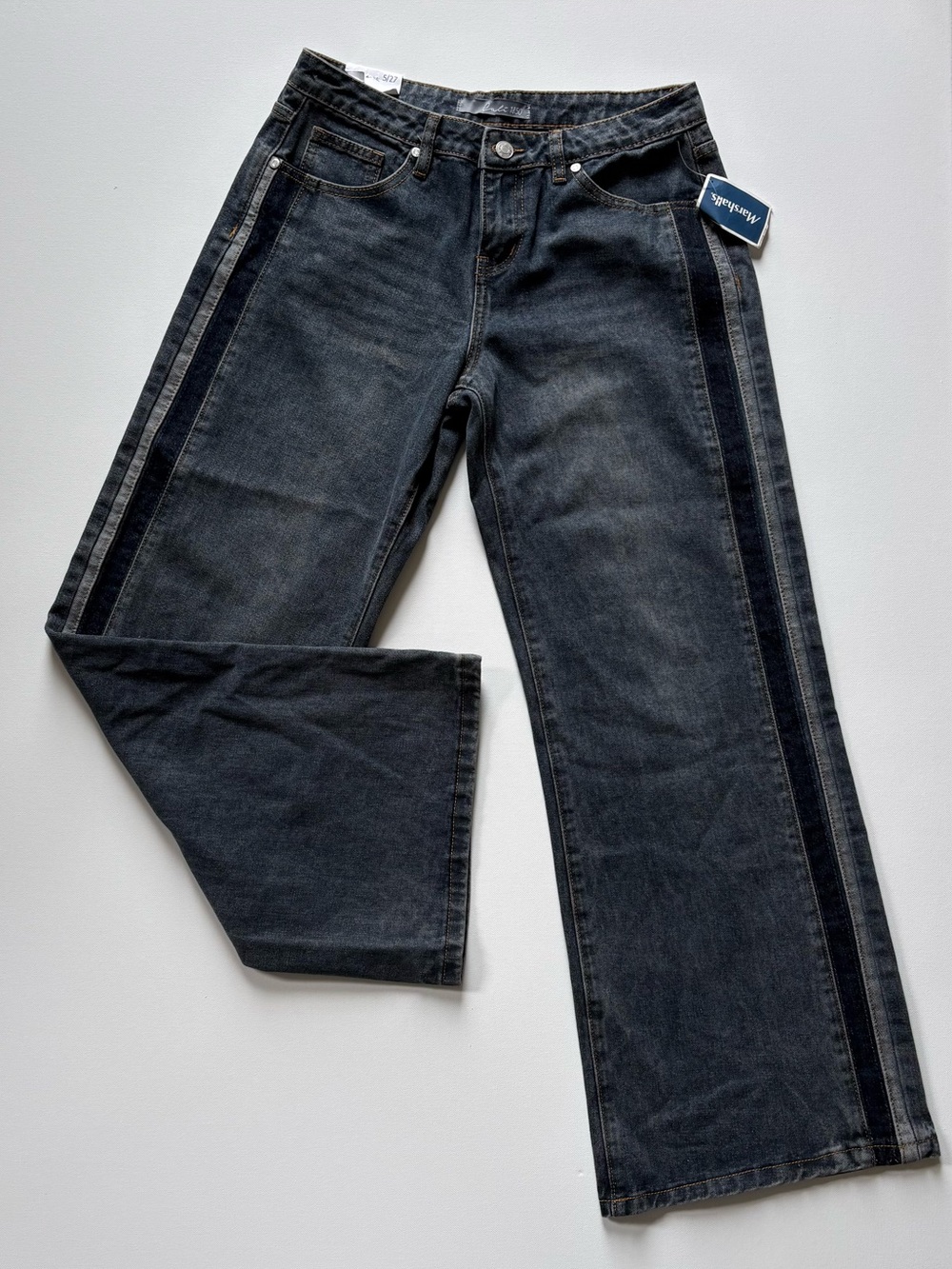Cali 1850 Side Stripe Low Mid Rise Baggy Jeans Womens 5/27 Wide Leg Streetwear